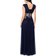 Betsy & Adam Flora Applique Deep V-Neck Chiffon Gown - Navy Gold