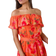 Roman Floral Tiered Bardot Belted Dress - Orange