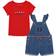 Tommy Hilfiger Little Girl's Ribbed Logo T-shirt & Printed Denim Shortall 2 piece Set - Assorted