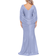 Betsy & Adam Plus Elaine Metallic Crinkle Long Dress - Blue/Silver