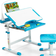 Costway Kids Height Adjustable Study Table & Chair Set w/Book Stand & LED Light