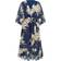 Yumi Floral Kimono Sleeves Dip Hem Wrap Midi Dress - Navy