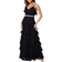 Coast Tiered Cami Chiffon Gown with Belt - Black