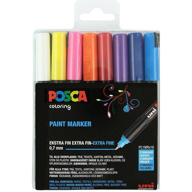 POSCA PC-1M Water Based Permanent Marker Paint Pens. Extra Fine Tip for Art  & Crafts. Multi Surface Use On Wood Metal Paper Canvas Cardboard Glass  Fabric Ceramic Rock Stone Pebble Porcelain. Set