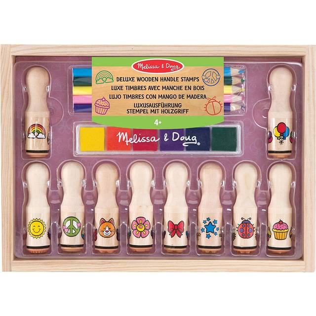 Melissa & Doug Wooden Stamp Set, Happy Handles