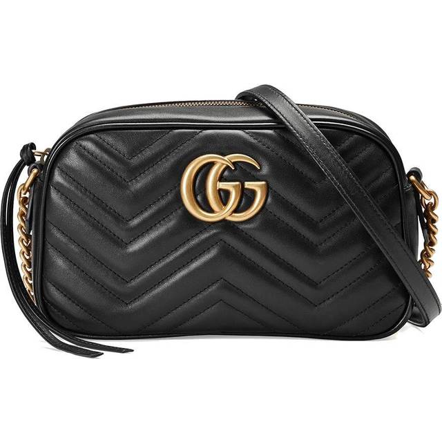 Black Leather GG Marmont Small Top Handle Bag