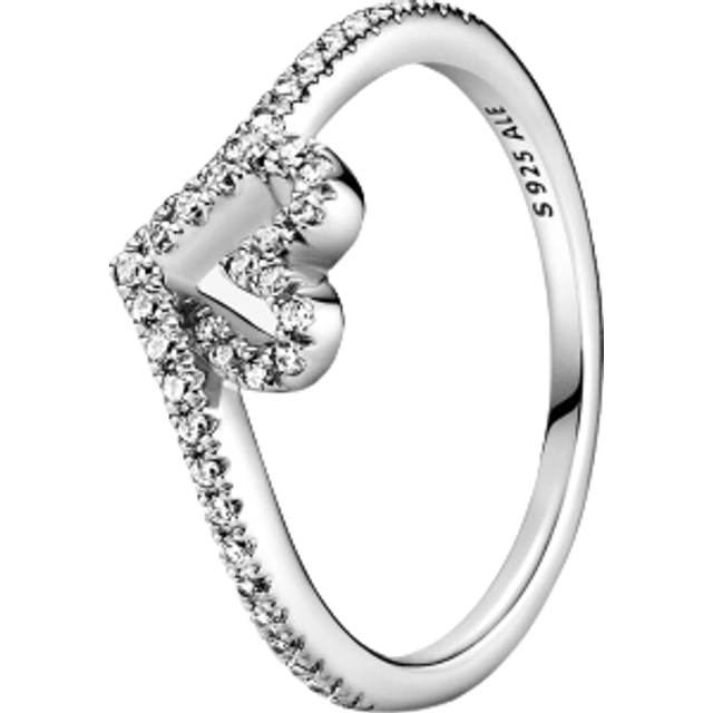 Sparkling Wishbone Heart Ring, Sterling silver