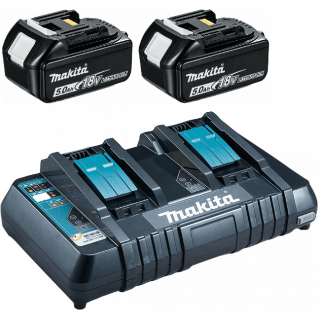 Makita DC18RD 18V lxt Twin Port Charger with 2x 5.0Ah Batteries