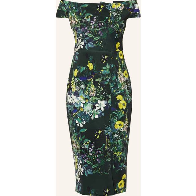 Ted Baker Divena Bardot Bodycon Dress, Dark Green/Multi • Price